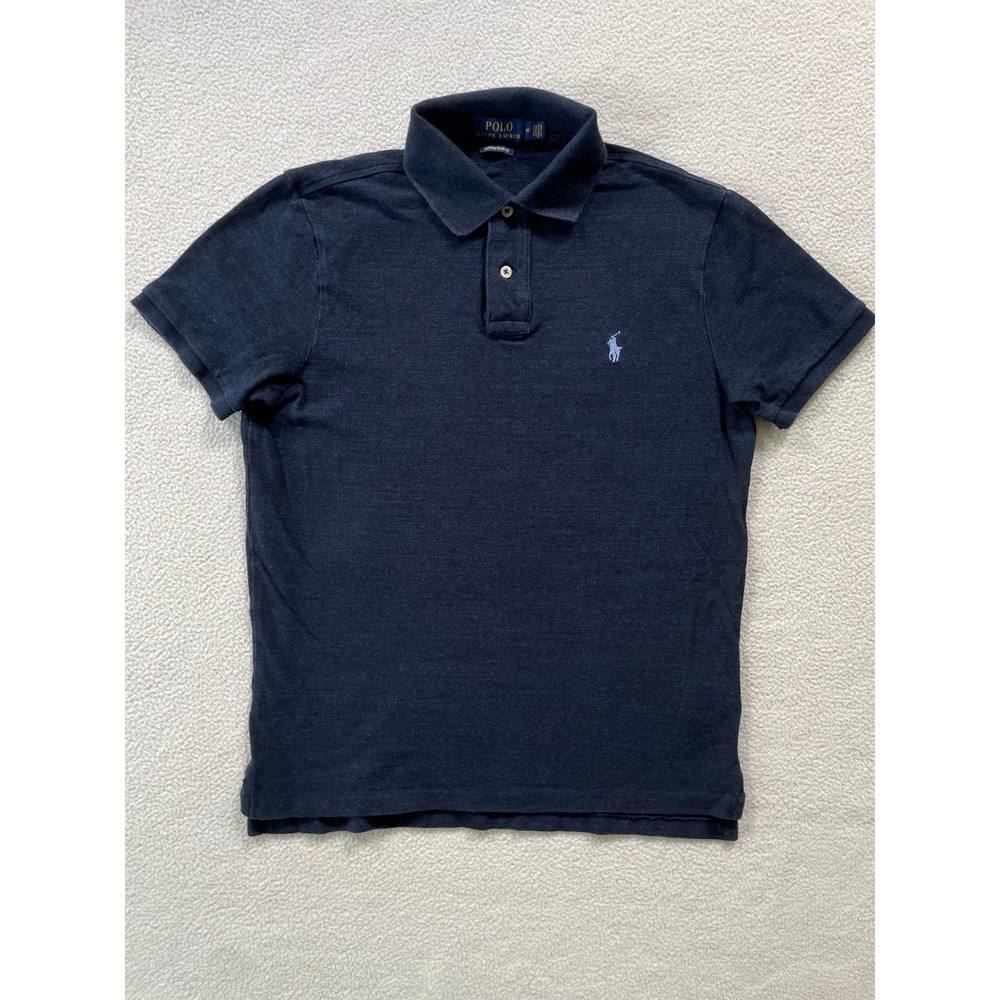 Polo Ralph Lauren Mens Medium Polo Shirt Navy Blue Custom Slim Fit Pony Logo